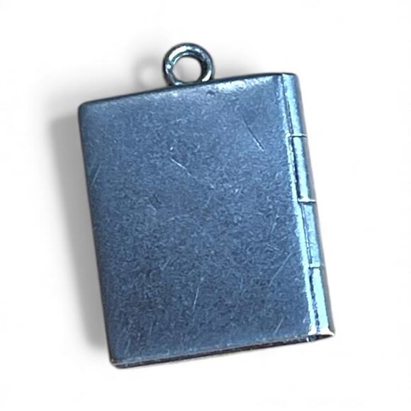 Sterling Silver Book Locket Charm Vintage Etched Portrait Pendant 925 - Picture 3 of 7